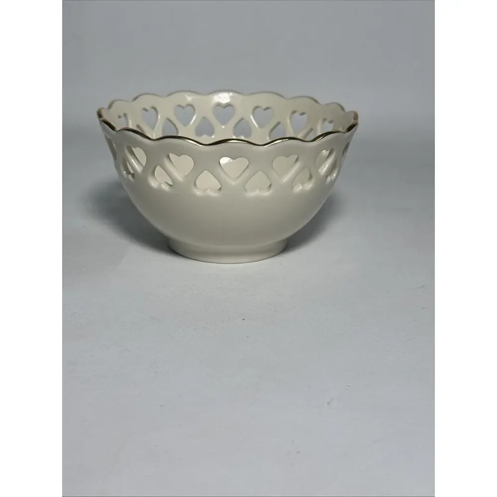 Lenox Footed Bowl Heart Collection Gold Trim Rose 4.25x2.25” Classic Beautiful